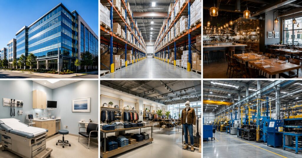 Commercial-buildings-that-benefit-from-professional-electrical-troubleshooting-services-including-offices-warehouses-healthcare-facilities-restaurants-retail-stores-and-industrial-propertie