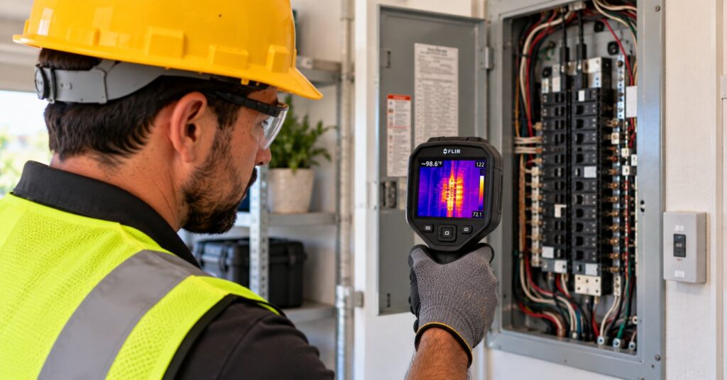 Electrician-using-thermal-imaging-during-a-residential-electrical-inspection