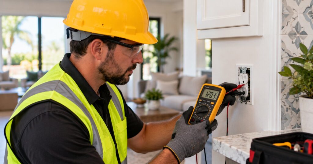 Residential-electrician-using-diagnostic-testing-equipment-during-a-home-electrical-inspection